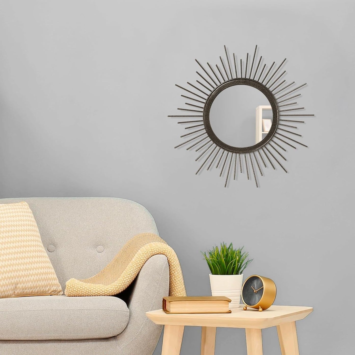 Gold Sunburst Mirrors for Wall Decorative Metal Round Art Mirrors Large Wall Decor Hanging Mirror for Bathroom Bedroom Living Room Vanity Entryway 16"