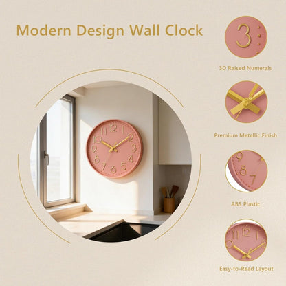 DAXSMY Wall Clock - 8 Inch Silent Non-Ticking Modern 3D Wall Clocks Battery Operated - Decorative Clock for Kitchen, Home Office, Bathroom, Bedroom(Rose Gold)