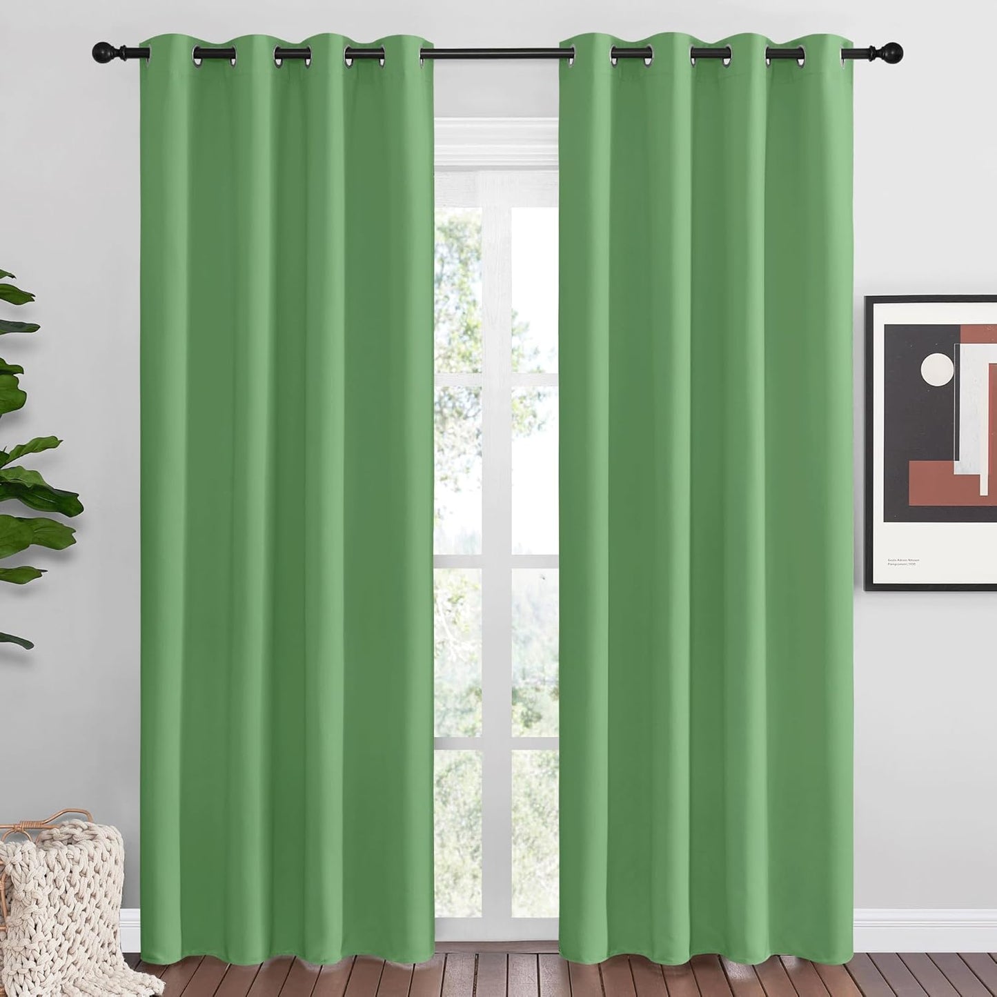 NICETOWN Halloween Pitch Black Solid Thermal Insulated Grommet Blackout Curtains/Drapes for Bedroom Window (2 Panels, 42 inches Wide by 63 inches Long, Black) - Colors D
