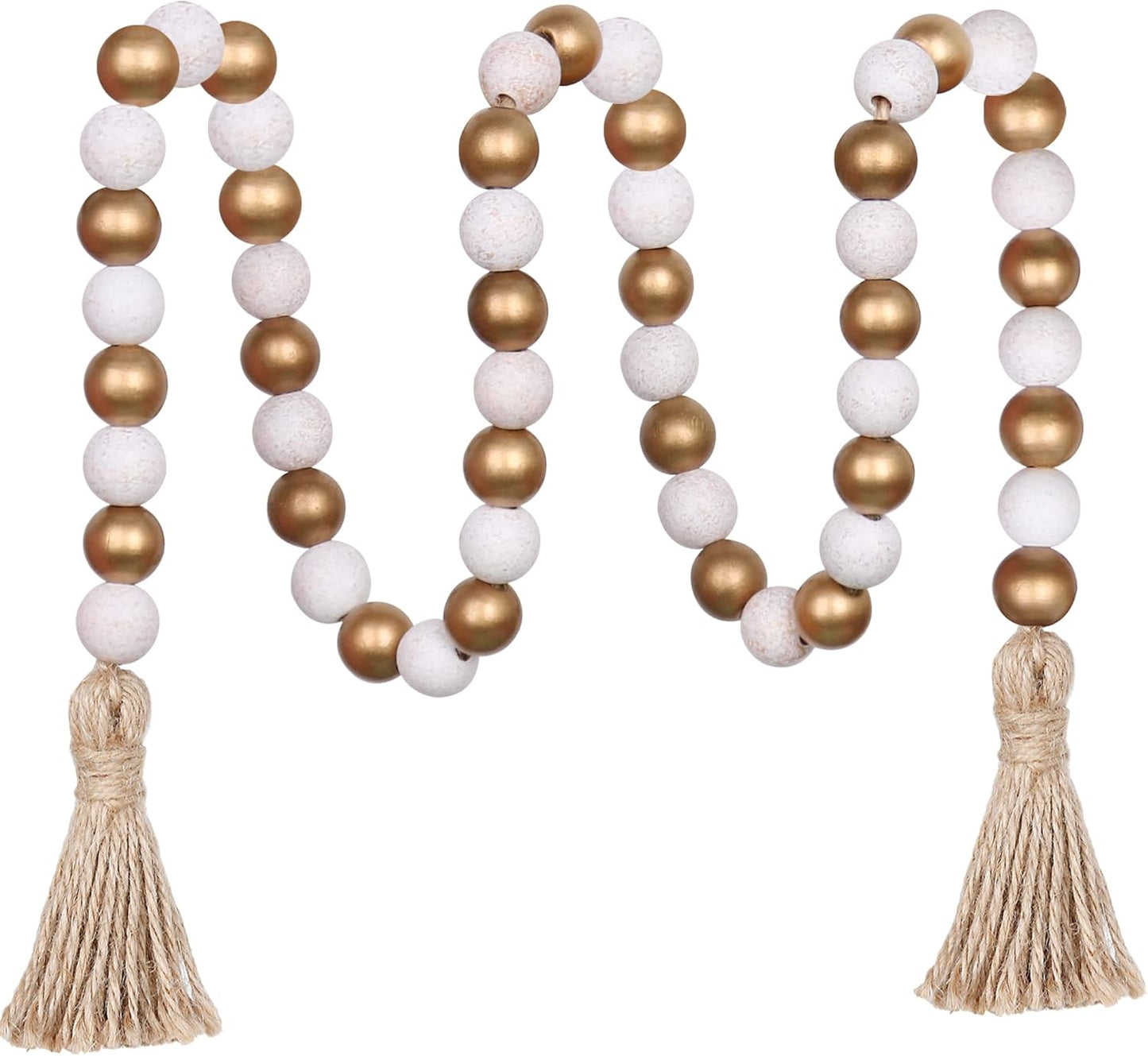Meplait Wood Bead Garland, 39in Farmhouse Beads with Tassels for Tiered Tray Decor