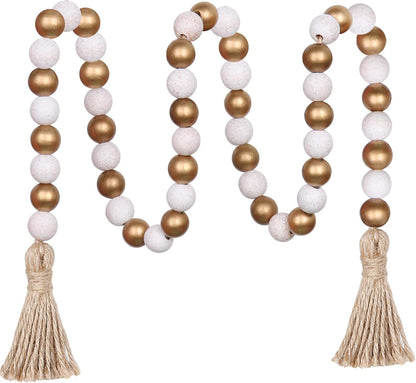 Meplait Wood Bead Garland, 39in Farmhouse Beads with Tassels for Tiered Tray Decor