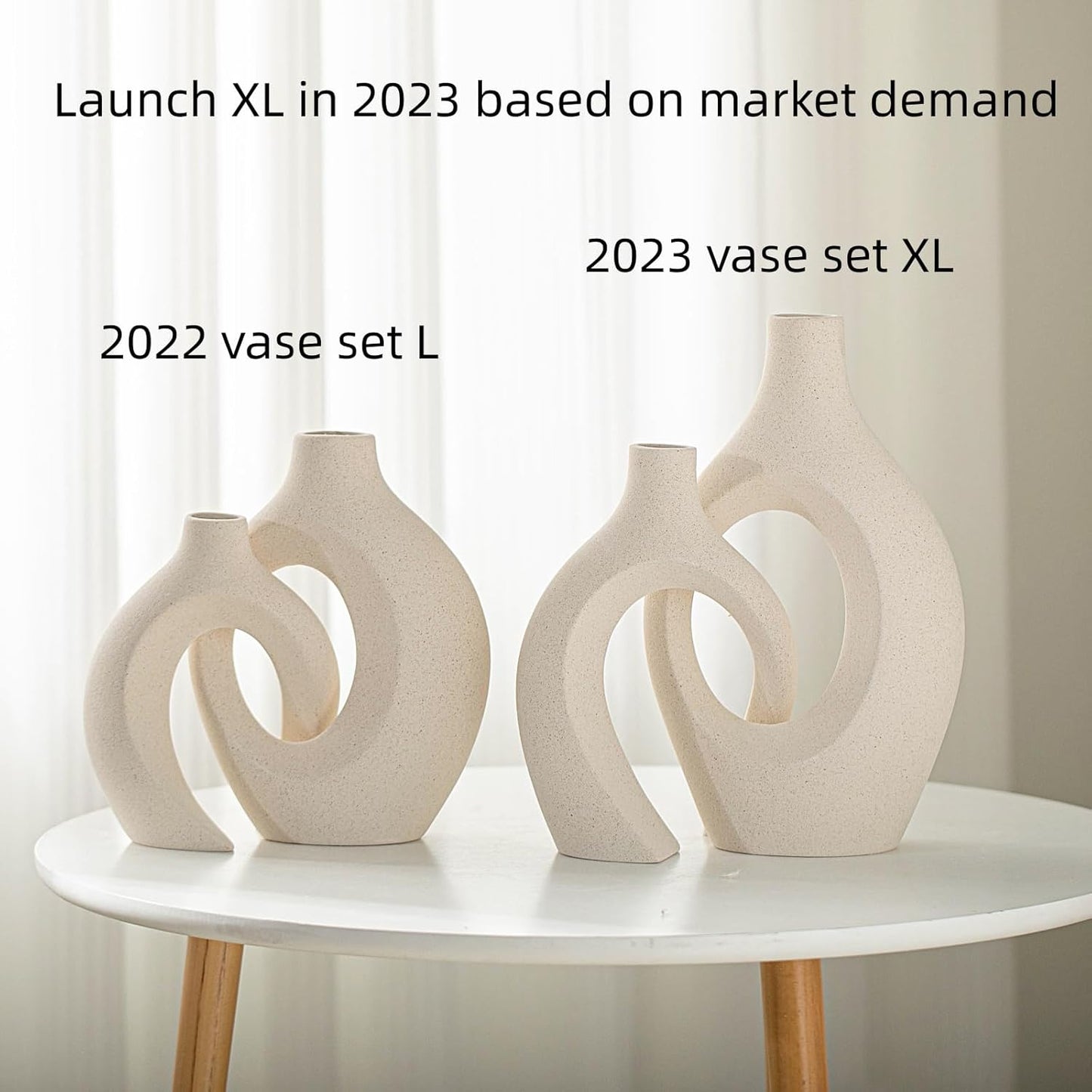 Lvases Snuggle Hollow Ceramic Vase Set of 2, Nordic Modern Boho ins Style Decorative Ceramic Aesthetic Flower Vase for Home Decor (Milky White W 6.3" X H 8.4")