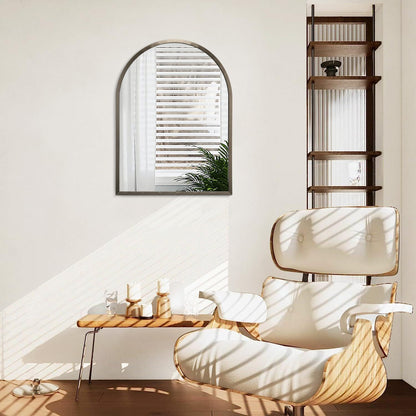 Black Arched Wall Mirror Aluminum Alloy Frame Bathroom Mirror Brushed Metal Vanity Wall Mounted Mirror for LivingRoom Bedroom Entryway Room Home Decor 16"x12"