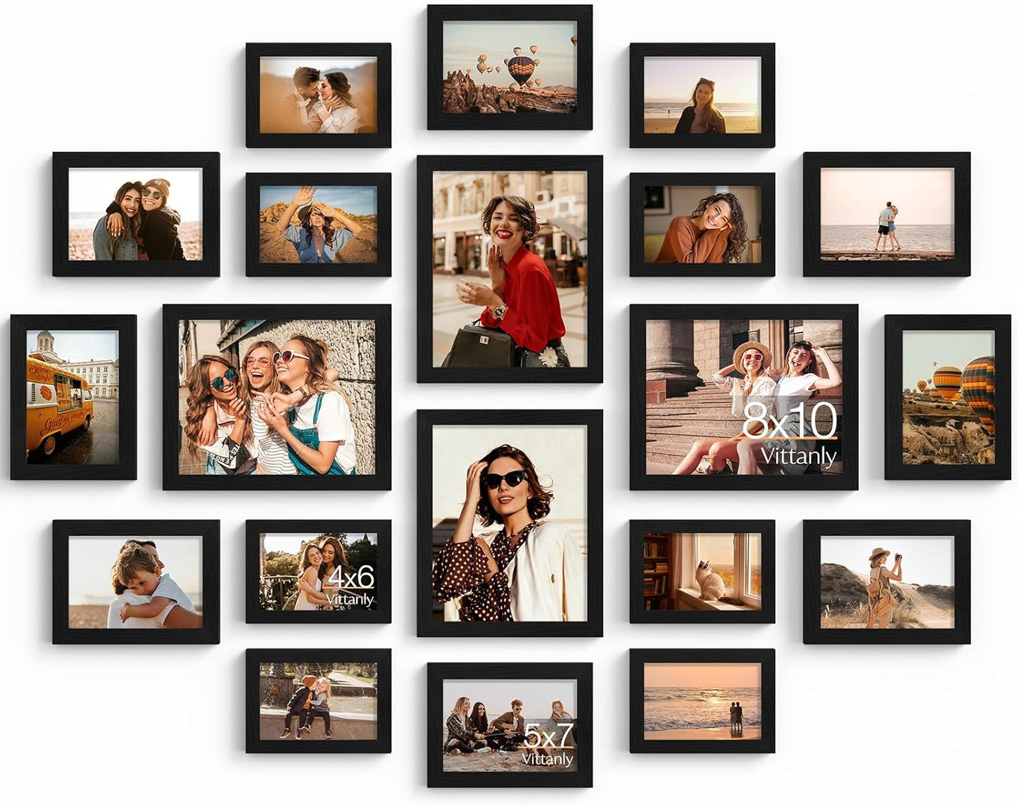 Vittanly 20 Pack Picture Frames Collage Wall Decor, Multi Sizes Including 4pcs 8x10, 8pcs 5x7 and 8pcs 4x6 Photo Frames, Gallery Frame Set for Wall or Tabletop Display, Black, Brown and Dark Grey