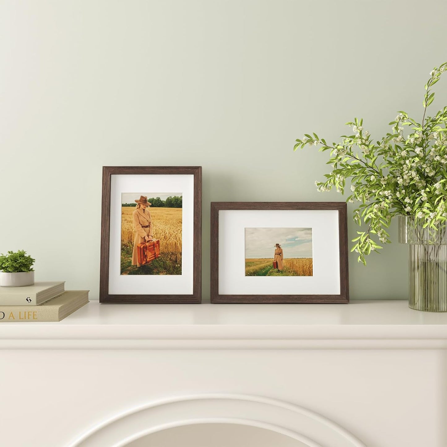 Egofine 8x10 Picture Frames Set of 4, Made of Solid Wood Covered by Plexiglass 4x6 and 5x7 with Mat or 8x10 without Mat, for Table Top Display and Wall Mounting Photo Frame Black