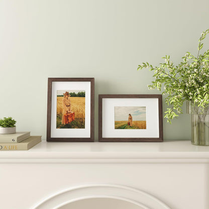 Egofine 8x10 Picture Frames Set of 4, Made of Solid Wood Covered by Plexiglass 4x6 and 5x7 with Mat or 8x10 without Mat, for Table Top Display and Wall Mounting Photo Frame Black