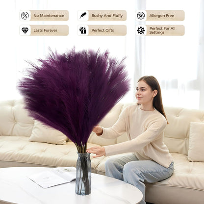 10 Pcs 39''/3.2FT Faux Pampas Grass Decor, Large Tall Fluffy Artificial Fake Flower, Bedroom Decor Boho Decor Pompas Floral for Vase Filler Farmhouse Home Wedding Decor (Blue)
