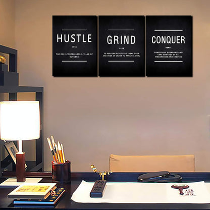 KAWAHONE Canvas Painting Wall Art, Grind Hustle Execution Motivational Wall Art Decoration Posters Prints for Living Room Bedroom, Office Decor, Gallery-Wrapped Canvas Art Set Framed Ready to Hang