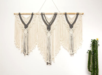 guzhiou large macrame wall hanging - Boho Tapestry Macrame Wall Decor Art- Chic Bohemian Handmade Woven Tapestry Home Decoration for Bedroom Living Room Apartment Wedding Party - 43"x32" (Wood bead)