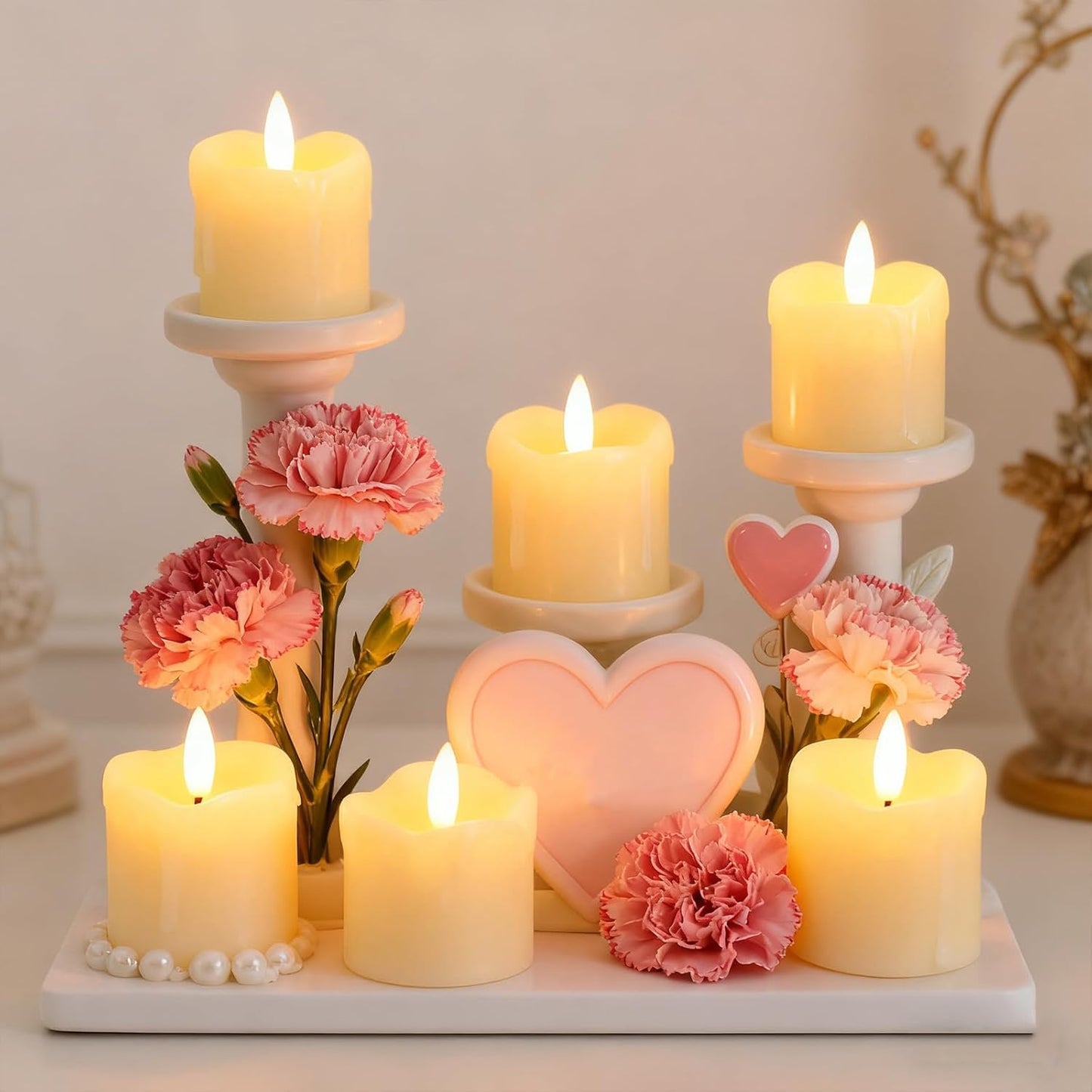 Lezonic Flameless Votive Candles Battery Operated with Remote and Timer, Pack of 6 (D:2" X H:3") LED Ivory White Long Lasting Flickering Wax Candles with Realistic 3D Flame