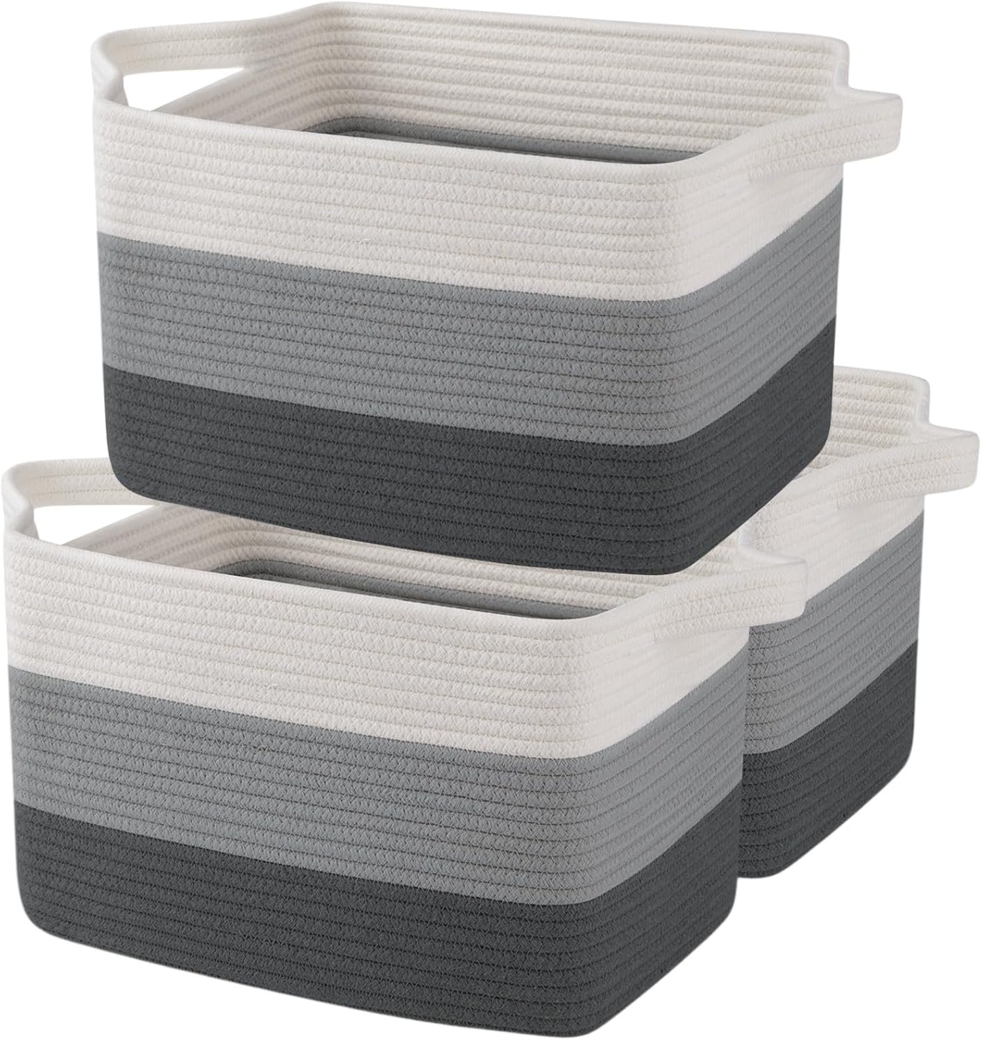 OIAHOMY Storage Basket, Woven Baskets for Storage, Cotton Rope Basket for toys,Towel Baskets for Bathroom - Pack of 3, Gradient Yellow