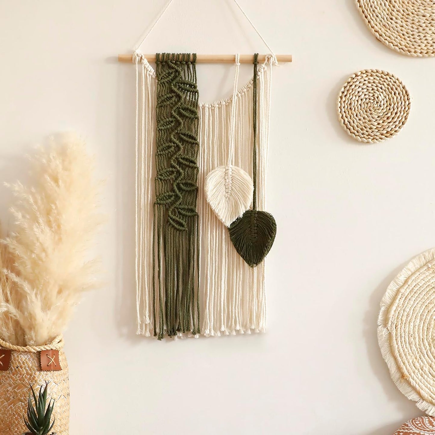 Artilady Macrame Wall Hanging -Handmade Sage Green Leaf Wall Tapestry,Boho Decorations for Bedroom Living Room Bathroom,Earthy Room Decor,Wedding Birthday for Women Girls