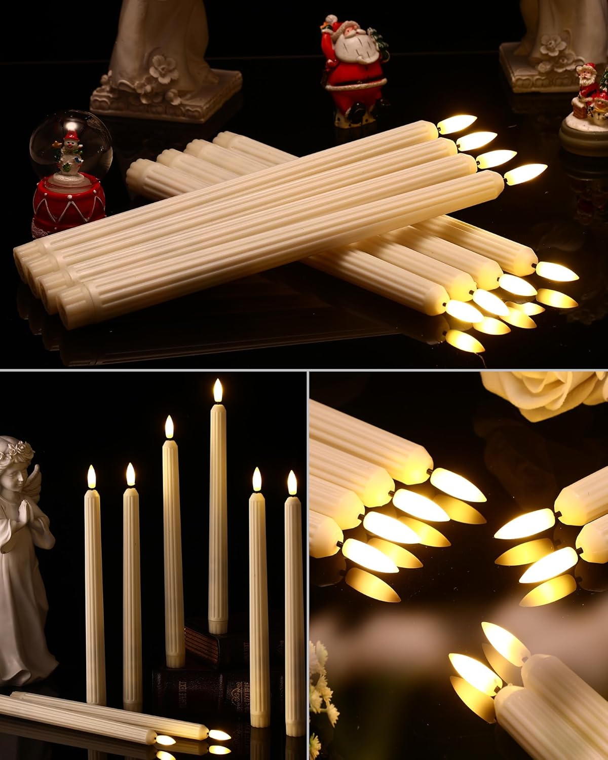 Treela 24 Pcs Flameless Taper Candles Battery Operated Bulk Fake Candles Light LED Candle Sticks Flickering Tapered for Easter Wedding Anniversary Decoration(Basic,11 Inch,Ivory)