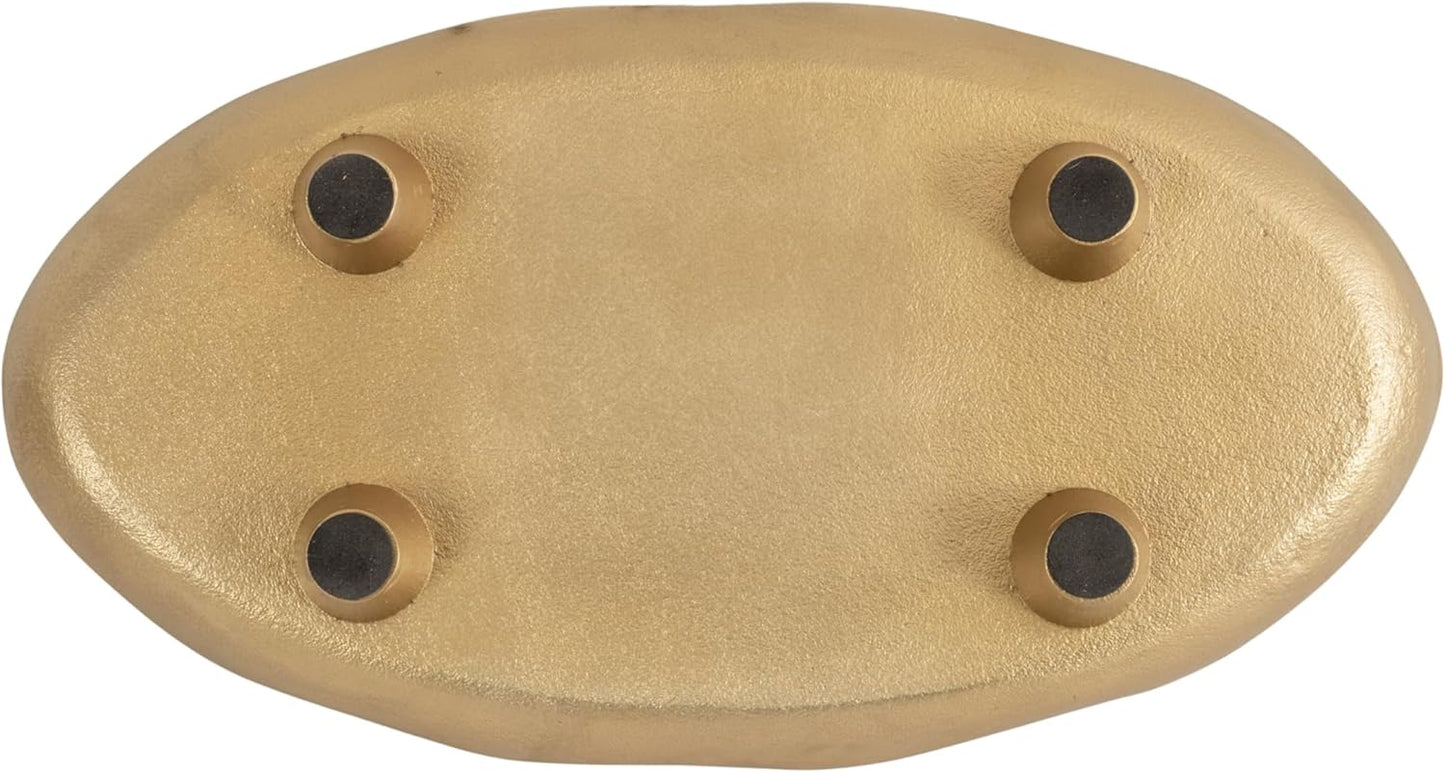 Kate and Laurel Alessia Modern Decorative Scalloped Oval Footed Metal Tray; 14 x 8; Bronze; Transitional Food-Safe Cast Aluminum Pedestal Tray with Rough Texture and Deckled Edge