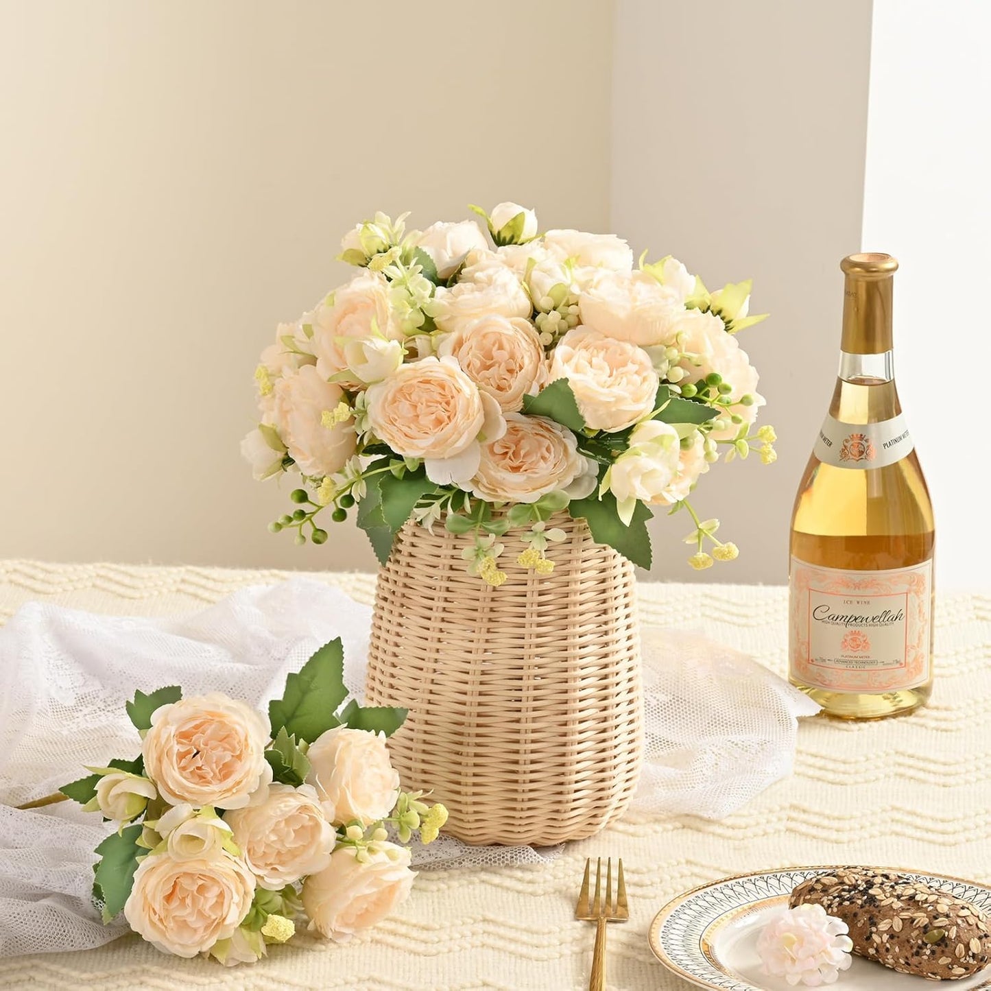 MARTINE MALL 2 Packs Peonies Artificial Flowers, Light Pink Artificial Peonies, Silk Peonies Flowers Fake Peonies Artificial Flowers Peonies Bouquet for Centerpiece Table Wedding Party Home Decor