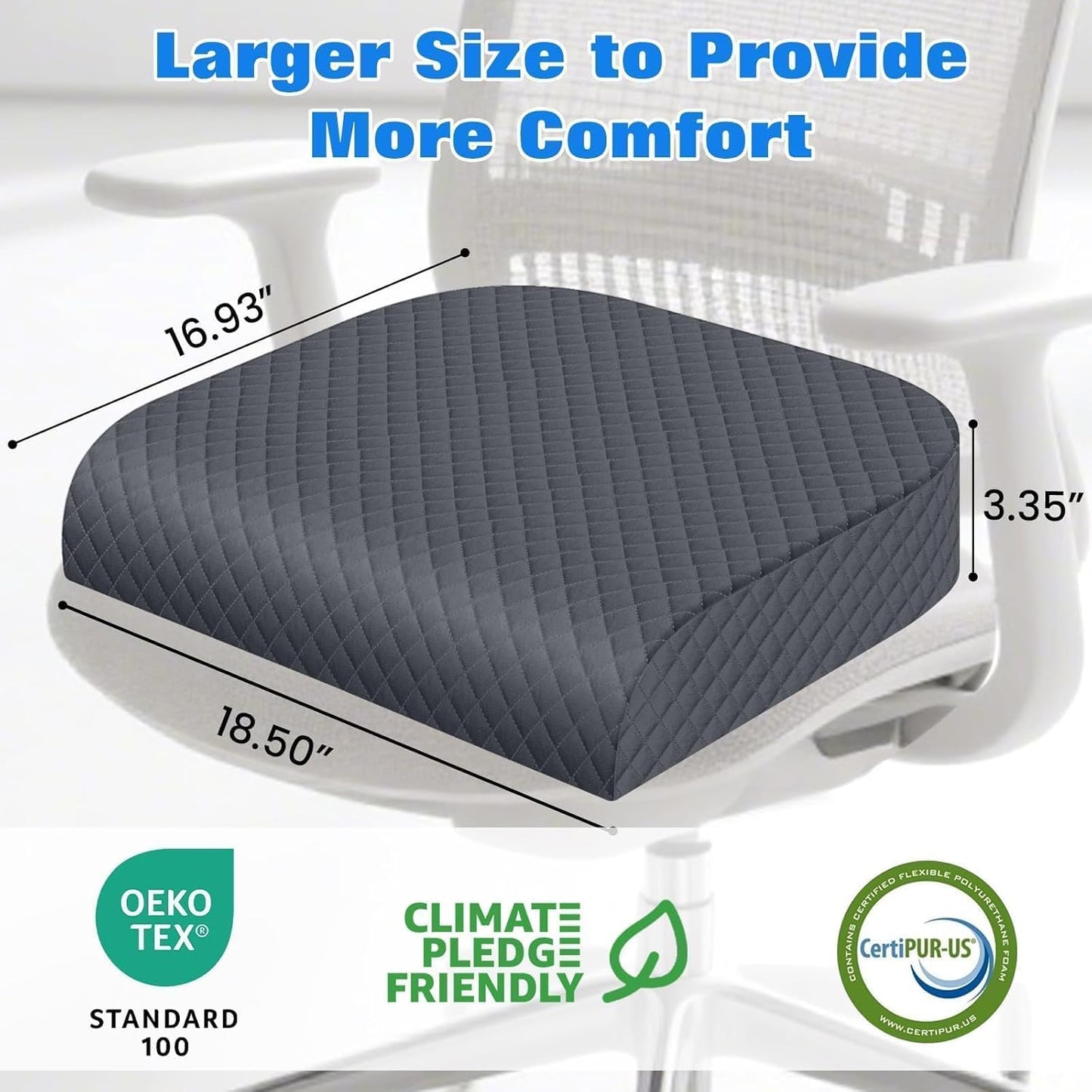 Seat Cushion, Memory Foam Chair Pad for Sciatica & Hip Pain Relief, Non-Slip Cushion for Office, Home, Car, Large Desk Chair Cushion, Washable Cover & Handle, Large, Black