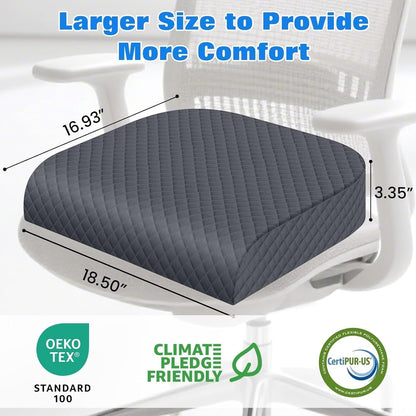 Seat Cushion, Memory Foam Chair Pad for Sciatica & Hip Pain Relief, Non-Slip Cushion for Office, Home, Car, Large Desk Chair Cushion, Washable Cover & Handle, Large, Black