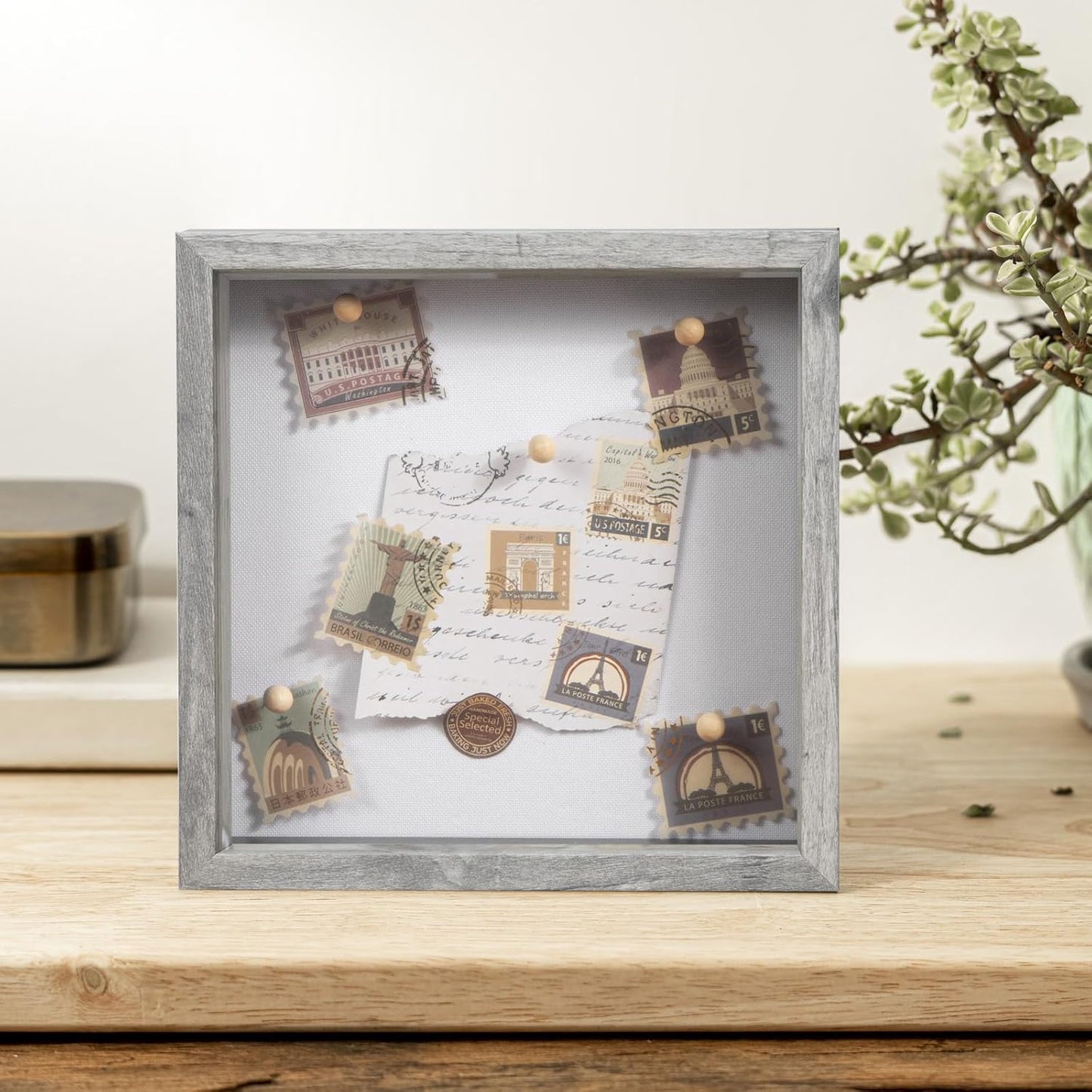 Califortree 8x8 Shadow Box Frame with Soft Linen Back - Push Pins Included, Memory Box Display Case for Flower, Tickets and 3D Items, Black