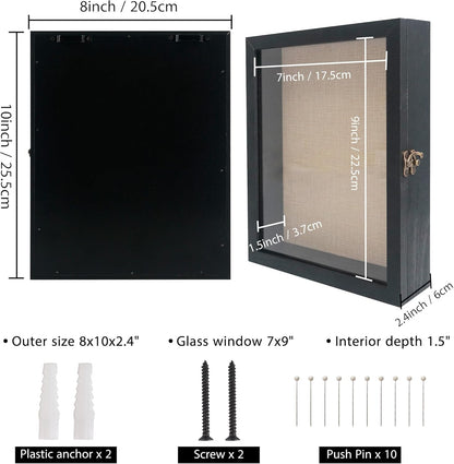 GraduatePro Shadow Box Frame 11x14 Display Case with Linen Back, Real Glass Window Door with Hinge, Picture Frame Wedding Bouquet Memorabilia Medals Photos Memory Box for Keepsakes, Carbonized Black