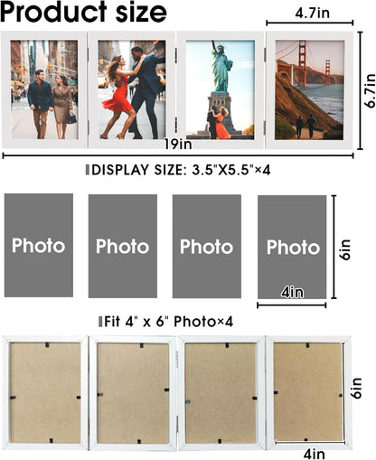 WARM&LOVE 6 Picture Frame, 4x6 & 4x4 Six Folding Hinged Photo Frames, Rustic Wood Desk Family Photo Collage Stand Vertical on Tabletop for Birthday Family Lover Gift (Black)