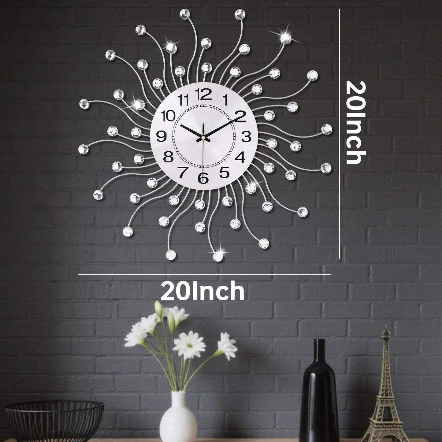 SIN&MI Large Wall Clocks, Silent Sunflower Shape Chic Decorative Wall Clock, Modern Non-Ticking Round Clock Dial Iron Metal Wall Clock for Living Room Decor Entrance Office Cafe 20 Inch