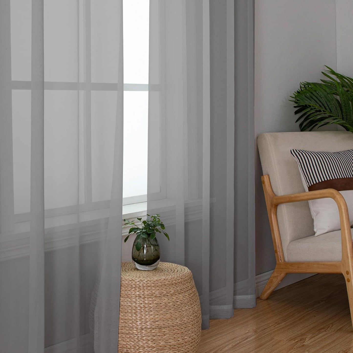 Chyhomenyc Sheer White Valances for Windows 2 Pack, Small Window Curtains for Living Room Bathroom Cafe Laundry Basement, Modern Top Dual Rod Pocket Voile Curtain, 42W x 14L inches, White - Colors C