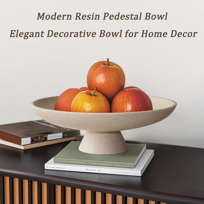 YMXYJM Modern Resin Pedestal Decorative Bowl, Large Fruit Bowl for Kitchen Counter, Stylish Key Bowl for Entryway Table, Beige
