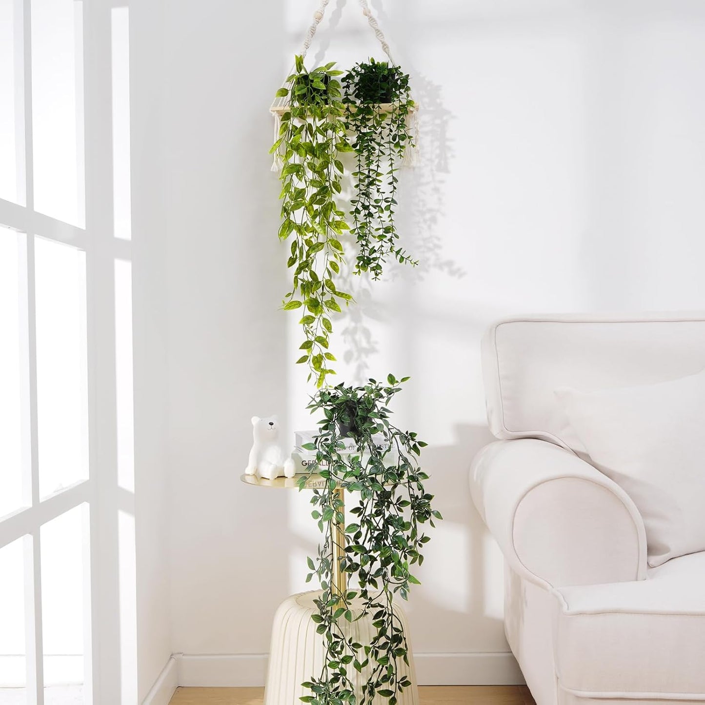 BLEUM CADE Fake Hanging Plants, 2pcs Artificial Pothos Vines Greenery for Wall Home Living Room Office Indoor Outdoor Decor (No Baskets)