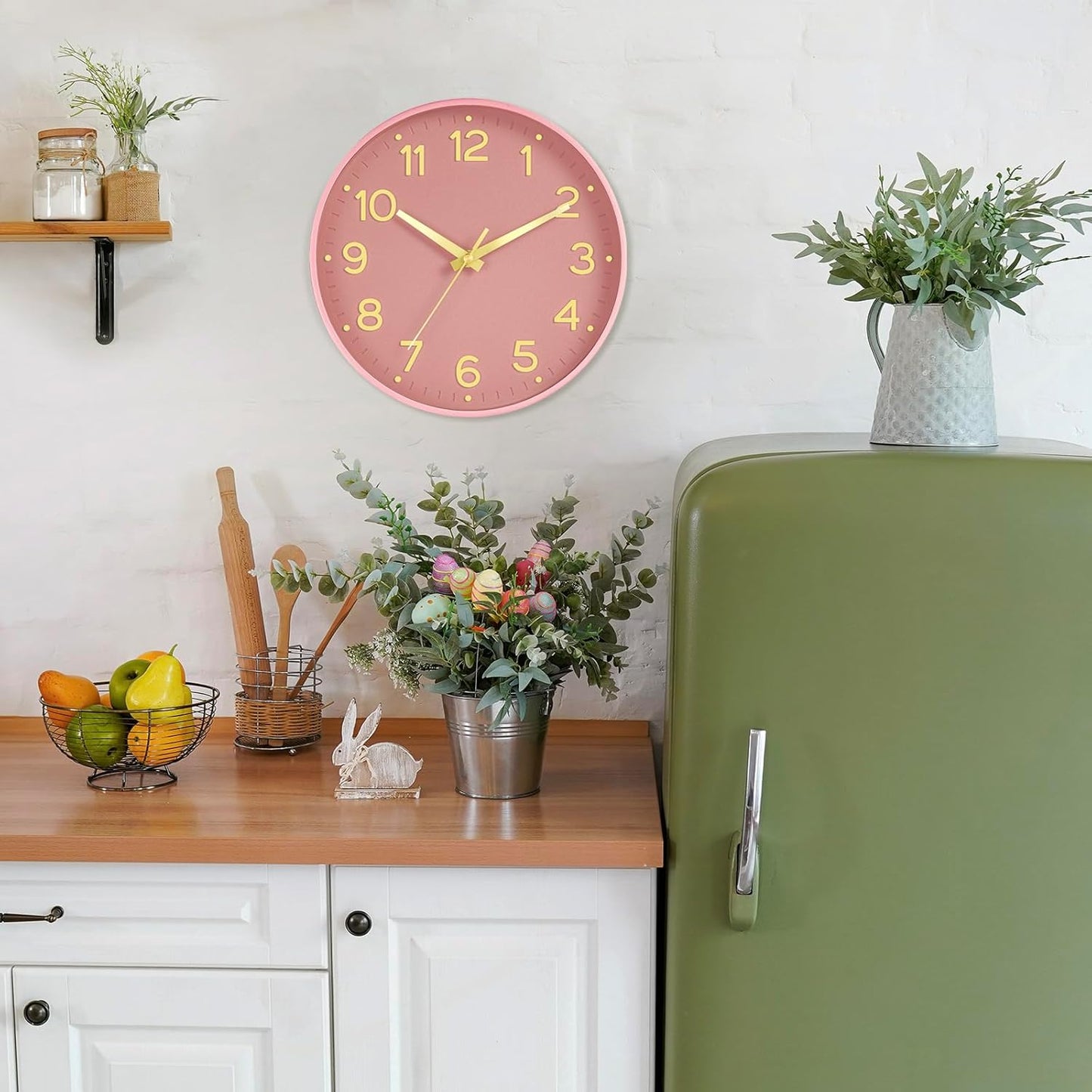 Roymnie Wall Clock Green, Silent Wall Clocks Battery Operated 8 Inch-Modern Non Ticking Analog Clock Decorative for Kitchen Office Bathroom Bedroom(Gold)