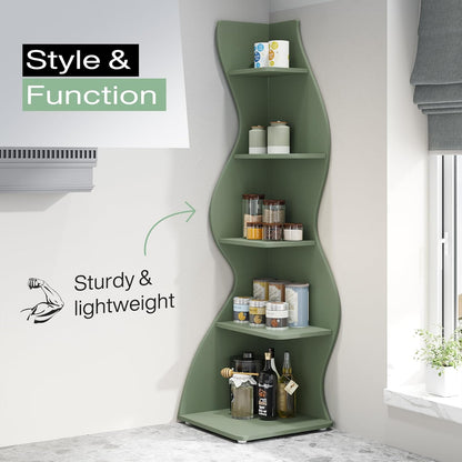 Tribesigns Corner Shelf, Modern 5-Tier Wall Corner Bookshelf, Stylish Corner Small Bookcase Storage Rack Plant Stand with Unique Shape for Living Room, Home Office (White, 1PC)
