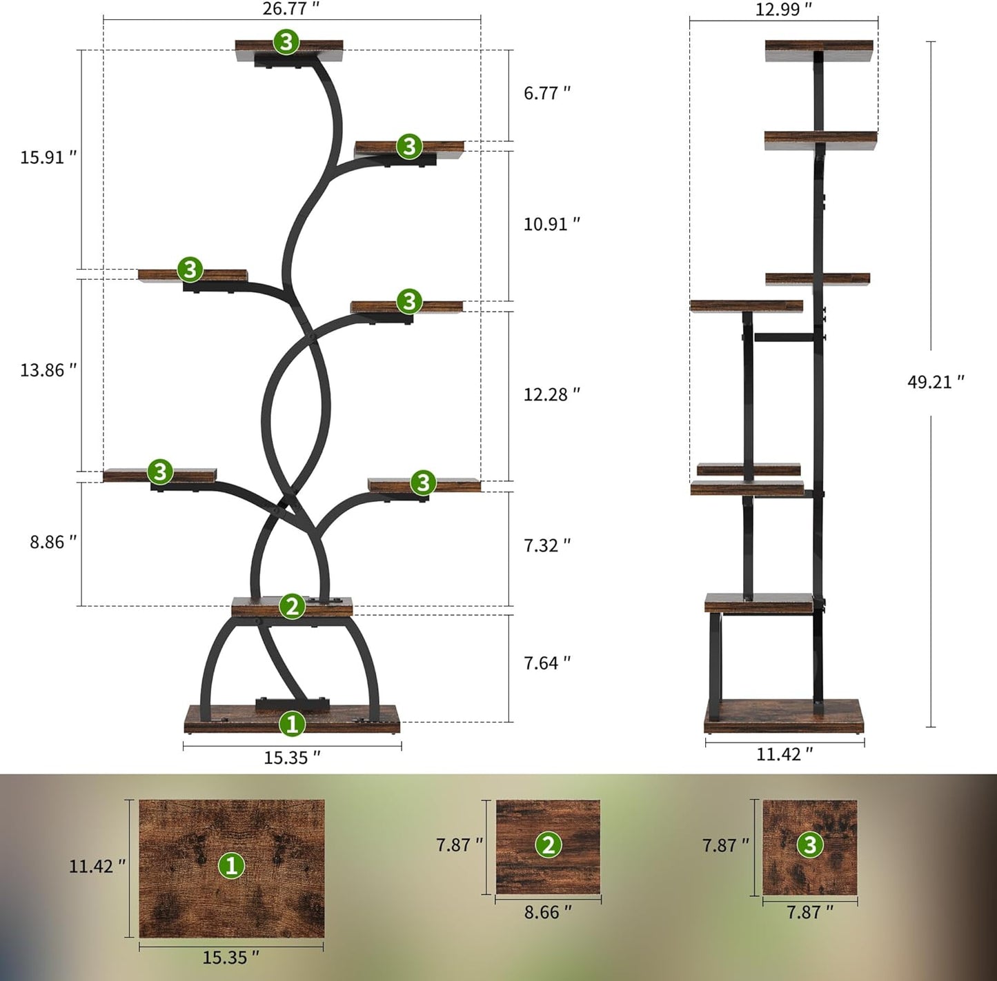 EVAWOO Plant Stand Indoor with Grow Light - 8 Tiered Plant Shelf Indoor, Corner Plant Stand, 49" Tall Plant Shelf with Lights for Indoor Growing, Lighted Flower Holder for Living Room, Balcony, Black