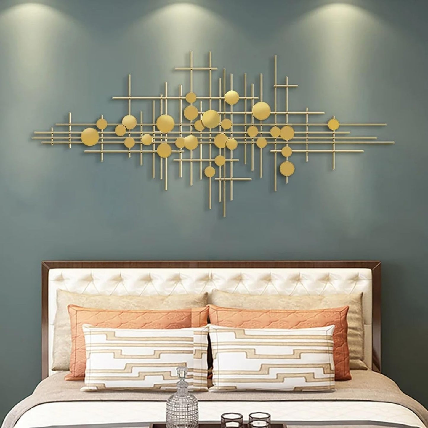 homary Large Metal Wall Art – 47.2" Modern 3D Abstract Geometric Overlapping Design, Iron Wall Decor for Living Room, Dining Room, Office