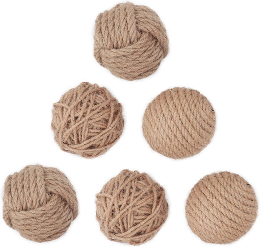 Pack of 6 Orbs Decorative Balls 2.8" Assorted Jute Rope Spheres Orbs Rustic Decorative Balls for Centerpiece Bowl Fillers Farmehouse, Vase Tray Filler, Home Tabletop Décor, Housewarming Gift (Brown)