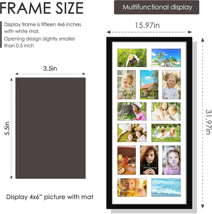DUENPY 14x26 Collage Picture Frame 4x6 Collage Picture Frame Displays Twelve 4x6 inch Photos Available Horizontal Wall Mounting Display and Vertical Black - Colors A