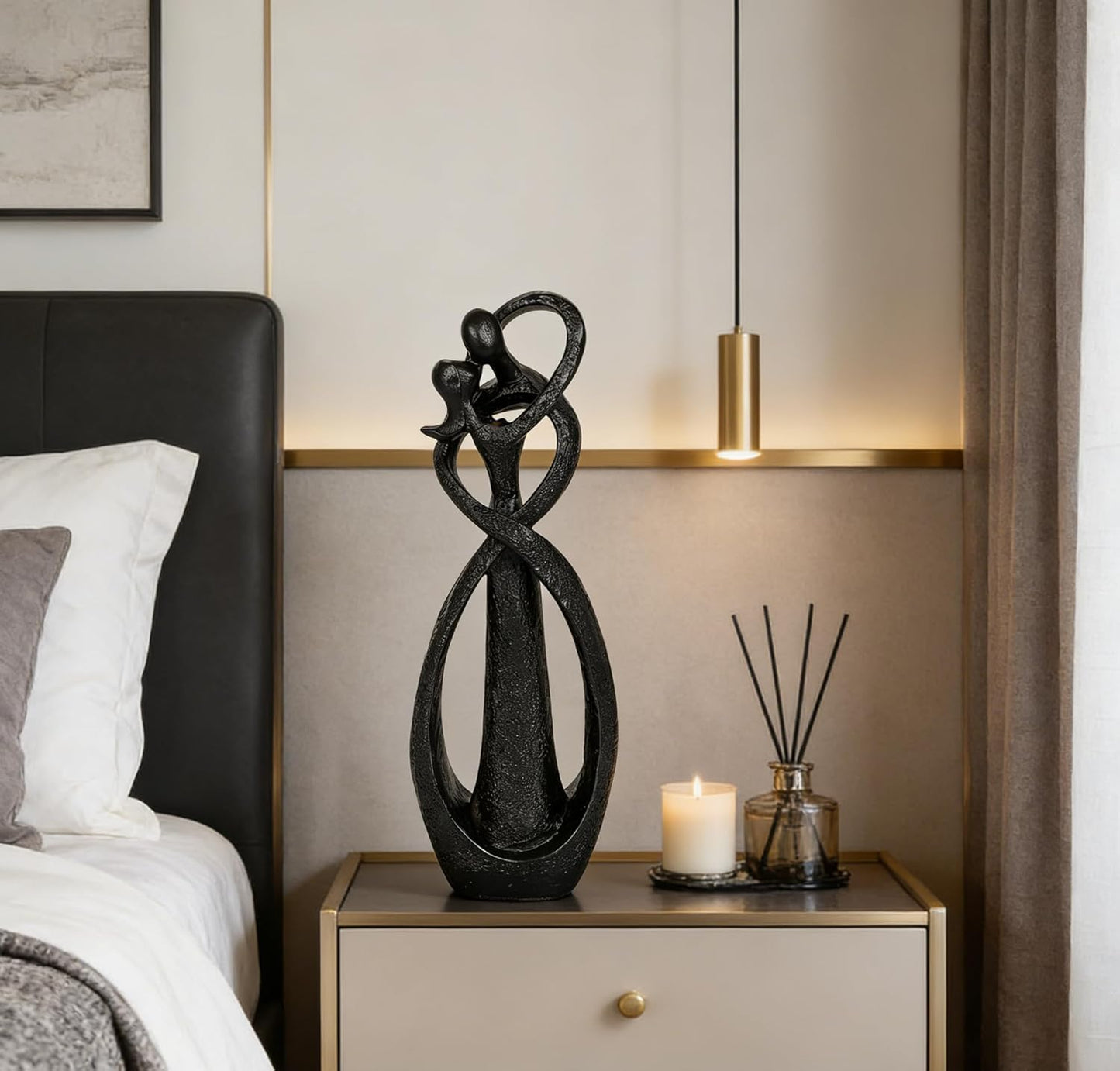 Couple Statue for Home Decor,Hugging Couple Figurines,Valentines Decor,Modern Romantic Sculptures for Living Room Bedroom Office(White+Black)