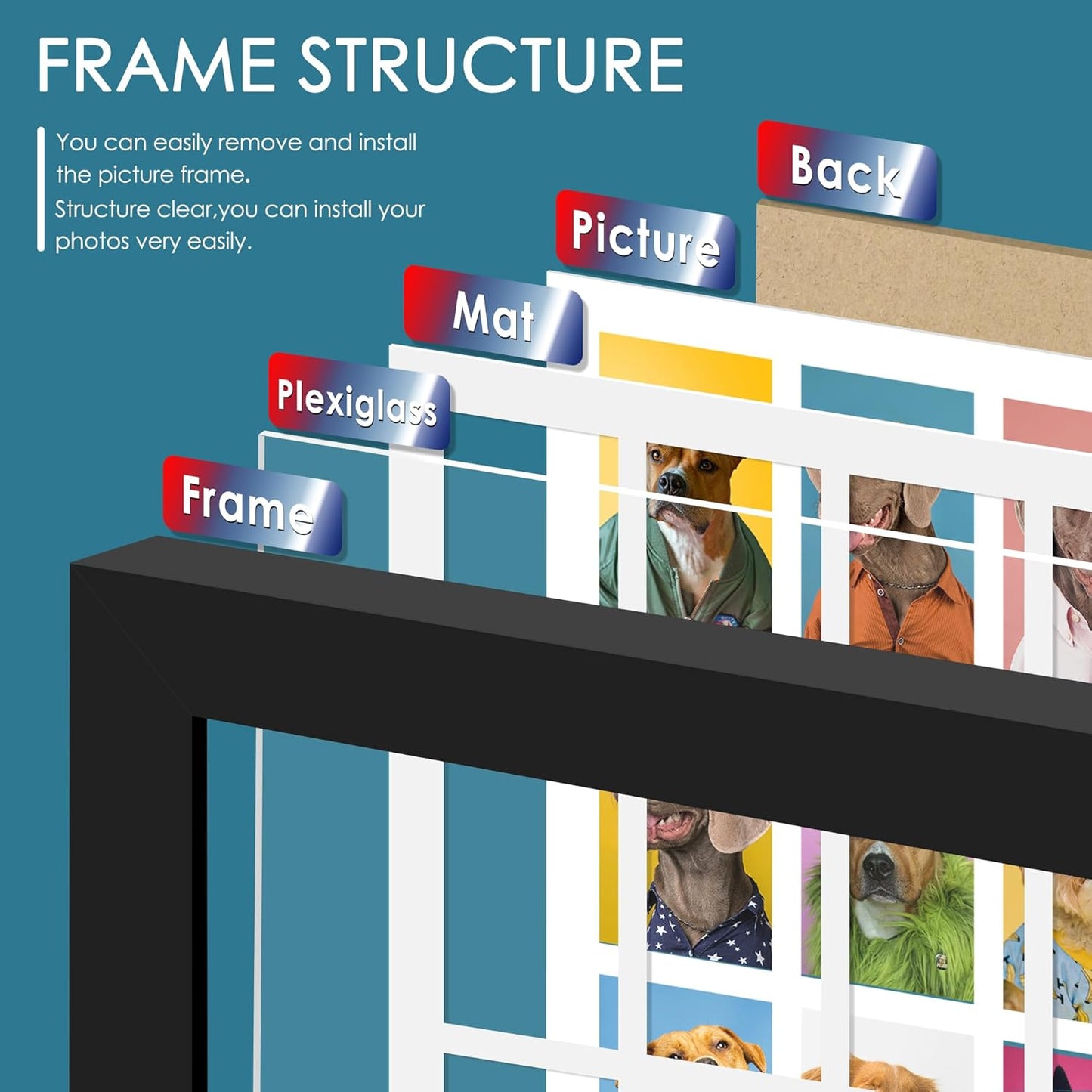 DUENPY 14x26 Collage Picture Frame 4x6 Collage Picture Frame Displays Twelve 4x6 inch Photos Available Horizontal Wall Mounting Display and Vertical Black - Colors B