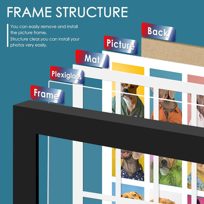 DUENPY 14x26 Collage Picture Frame 4x6 Collage Picture Frame Displays Twelve 4x6 inch Photos Available Horizontal Wall Mounting Display and Vertical Black - Colors B