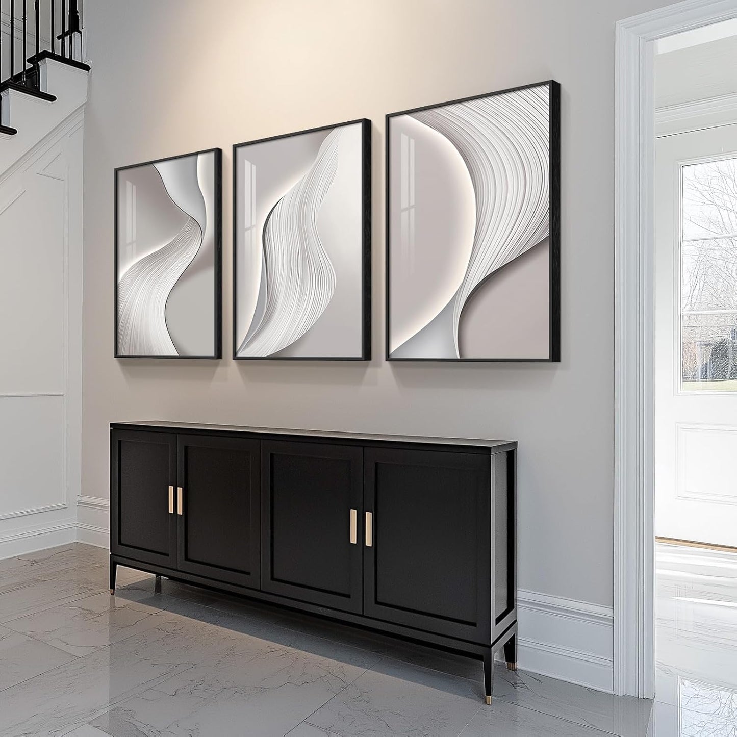 Framed Modern Luxury Gold Wall Art, Set of 3 Piece Contemporary Paintings Artwork for Walls, Golden Prints Pictures with Gold Frame, Wall Decor for Living Room, Hallway, Bedroom, Office 16x24 Inch