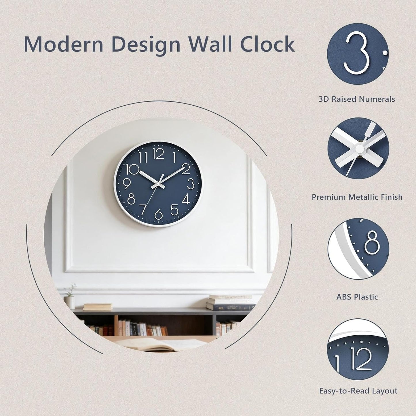 DAXSMY Wall Clock - 8 Inch Silent Non-Ticking Modern 3D Wall Clocks Battery Operated - Decorative Clock for Kitchen, Home Office, Bathroom, Bedroom(Rose Gold)