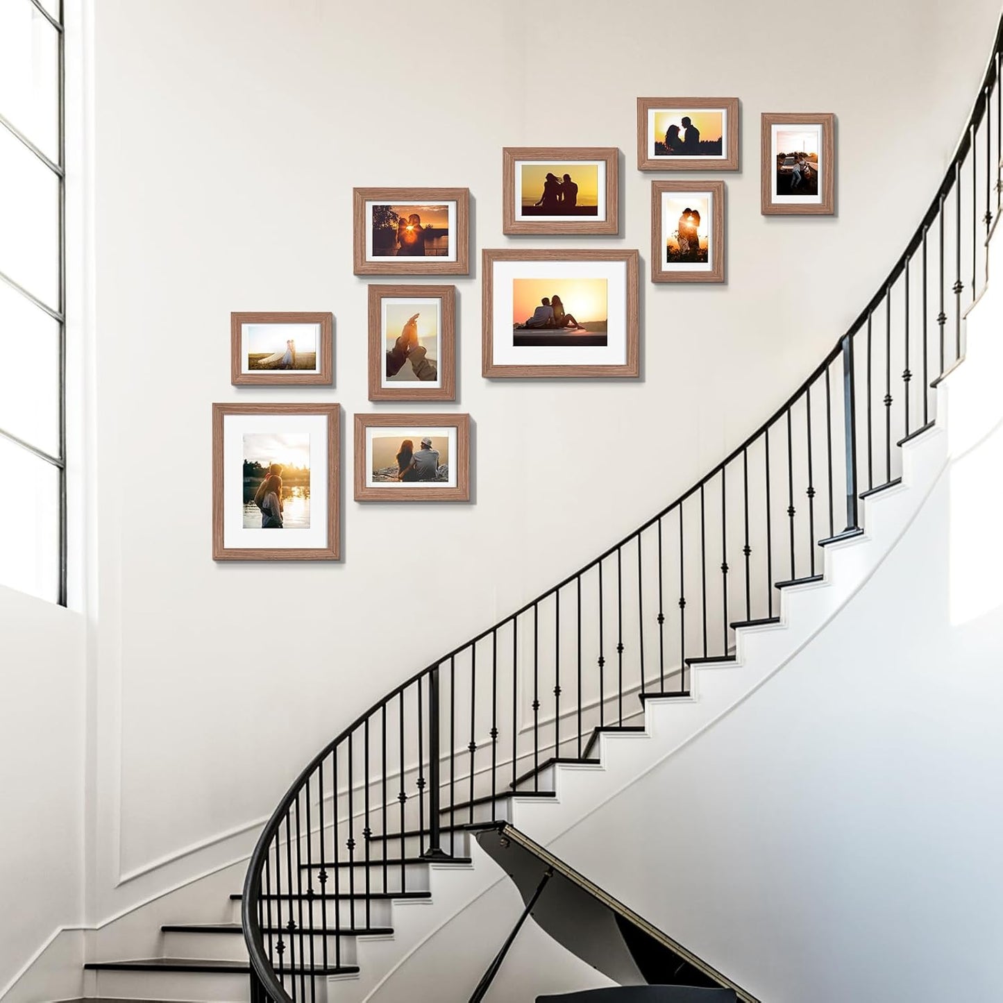 Povrgive Picture Frames, Made of Real Glass and Wooden Frame, Gallery Photo Frames Set of 10 for Collage Wall Decor, Multi Sizes Including 8x10, 5x7, 4x6 for Mounting or Tabletop Display, Wood