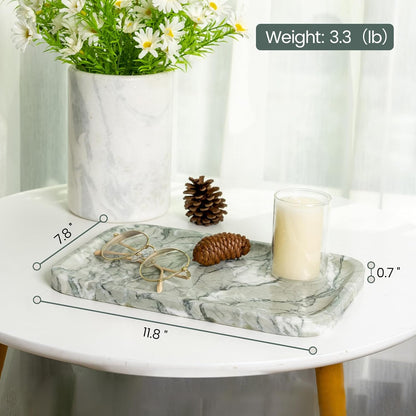 Marble Vanity Tray for Dresser Organizer, Travertine Bathroom Tray Countertop, Beige Decorative Serving Trays, Kitchen Sink Storage, Jewelry & Perfume Holder(Travertino Romano)