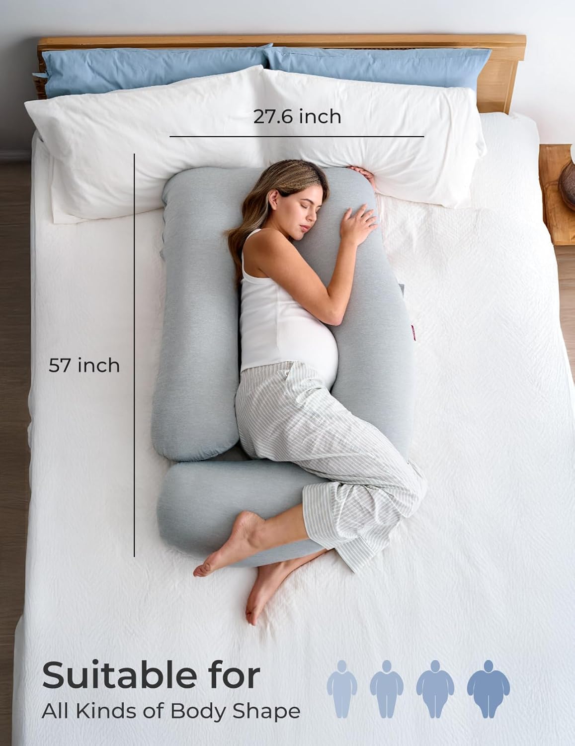 Momcozy Pregnancy Pillows for Sleeping, U Shaped Full Body Maternity Pillow with Removable Cover - Support for Back, Legs, Belly, HIPS for Pregnant Women, 57 Inch Pregnancy Pillow for Women, Grey