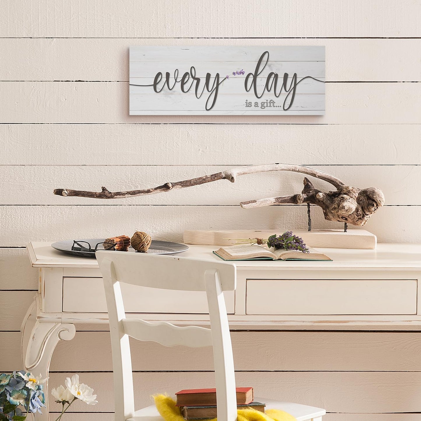 Quotes Wall Decor Enjoy the Little Things Sign Family Wall Signs Canvas Prints Rustic Wooden Wall Art Wood Pictures for Living Room Bedroom Office Home Decor, 6 X 17 Inch Framed