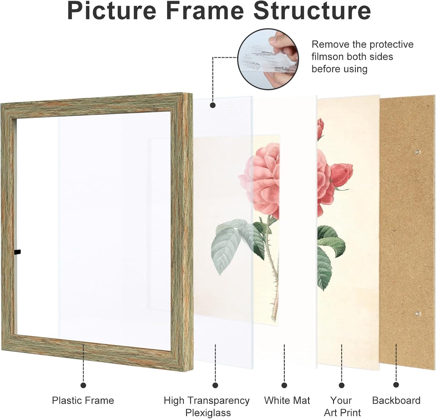 12x12 Picture Frame Set of 9, Display Pictures 8x8 with Mat or 12x12 without Mat, Multi Collage Gallery Square Photo Frames for Wall or Tabletop, Black