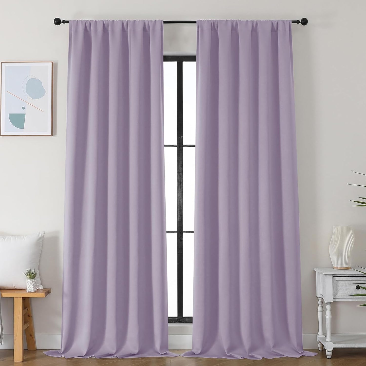 Simplebrand Ava Sage Green Blackout Curtains for Bedroom 63 Inch Length 2 Panels Set, Solid Thermal Insulated Energy Saving Rod Pocket Window Treatment Curtains Blackout Drapes, W40 x L63 Inch, Sage - Colors A