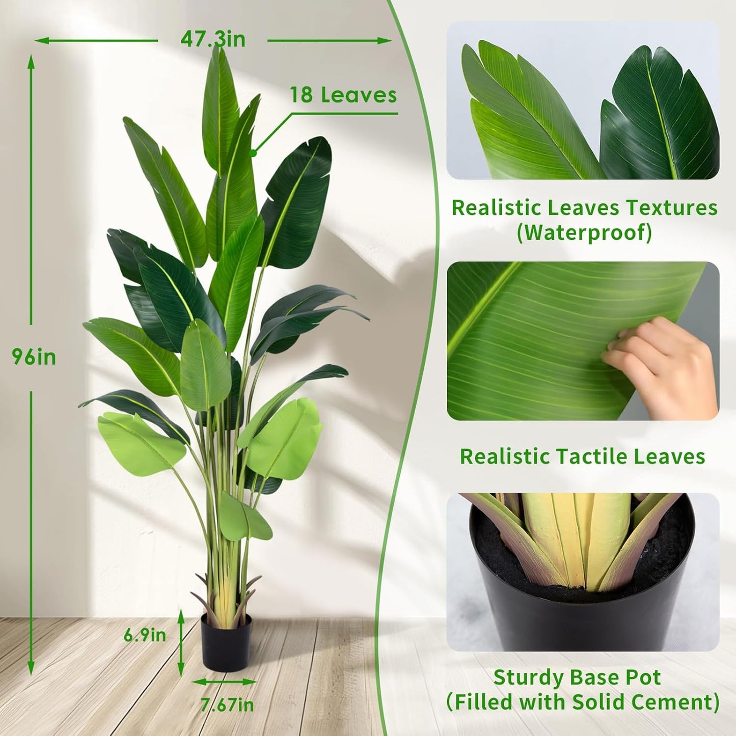 Artificial Bird of Paradise Plant 5.2Ft Fake Tropical Palm Tree with 10Trunks Faux Banana Leaf Trees in Pot for Home Indoor Outdoor Office Modern Decor Housewarming Gift（1Pcs）
