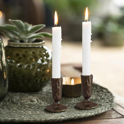 Handcrafted Antique Brass Iron Taper Candle Holders - Set of 2 Elegant Candlesticks for Weddings, Dining, and Parties, Timeless Décor Accent