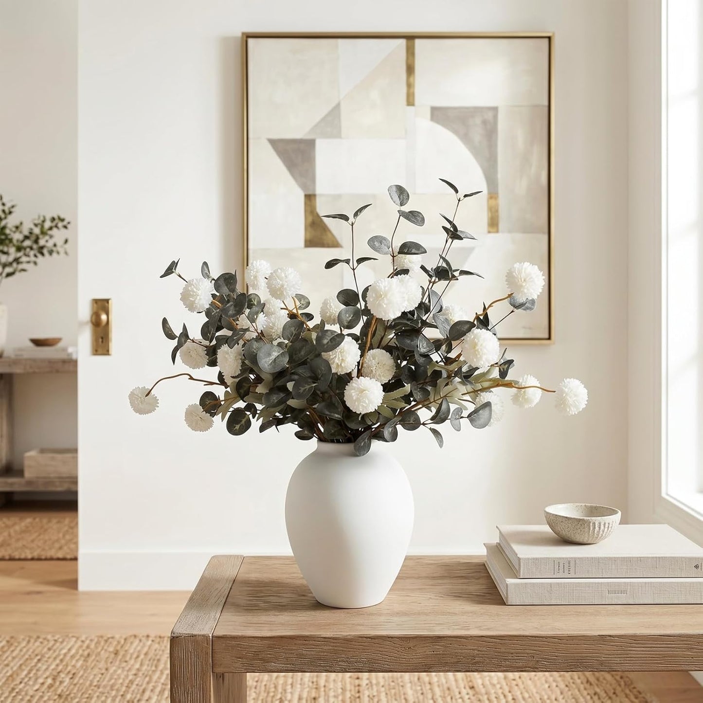 100pcs Artificial Flowers Arrangement With Vase Included, Dining Table Centerpiece Decorations, Fake Flowers in Vase, Dried Pampas Grass Floral Centerpieces, Coffee Table Decor, Centro de Mesa