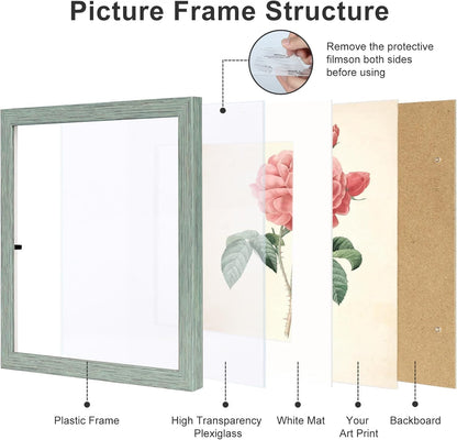 12x12 Picture Frame Set of 9, Display Pictures 8x8 with Mat or 12x12 without Mat, Multi Collage Gallery Square Photo Frames for Wall or Tabletop, Black