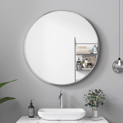 Itrue 12 Inch Small Round Decorative Wall Mirror, HD Silver-Coated Glass with Brushed Black Metal Frame, Minimalist Modern Accent Mirror for Vanity, Narrow Walls, Bathroom, Bedroom & Entryway